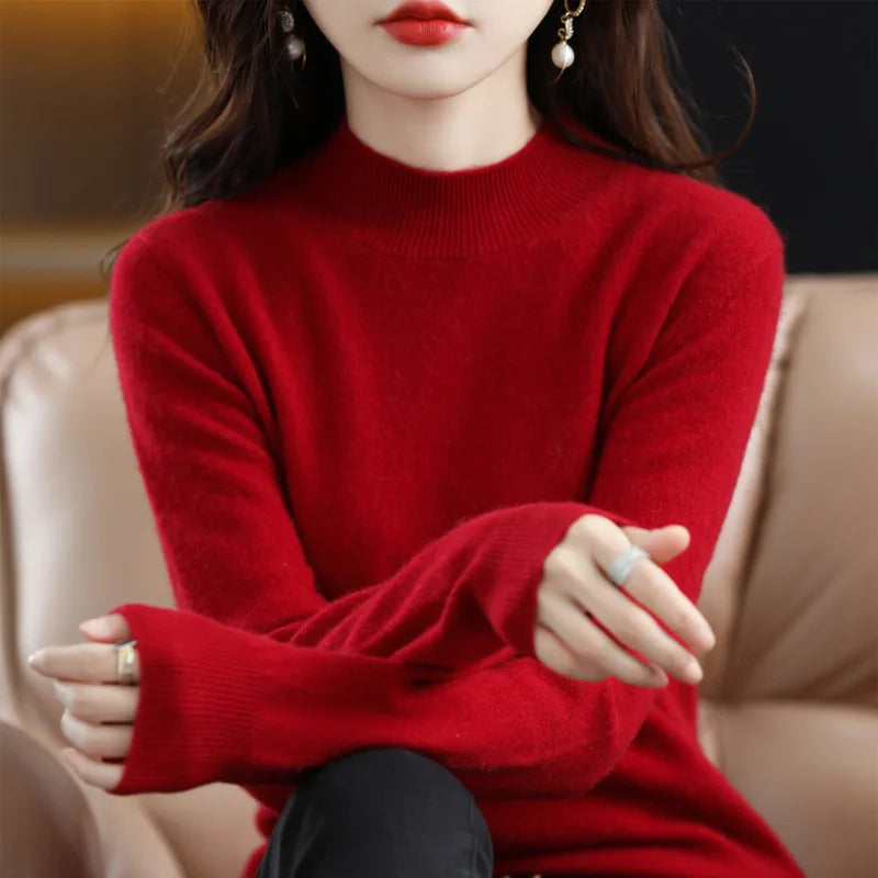 Korean-Style Knit Sweater – Semi-High Collar, Long Sleeves, Minimalist Design and Comfortable Fit