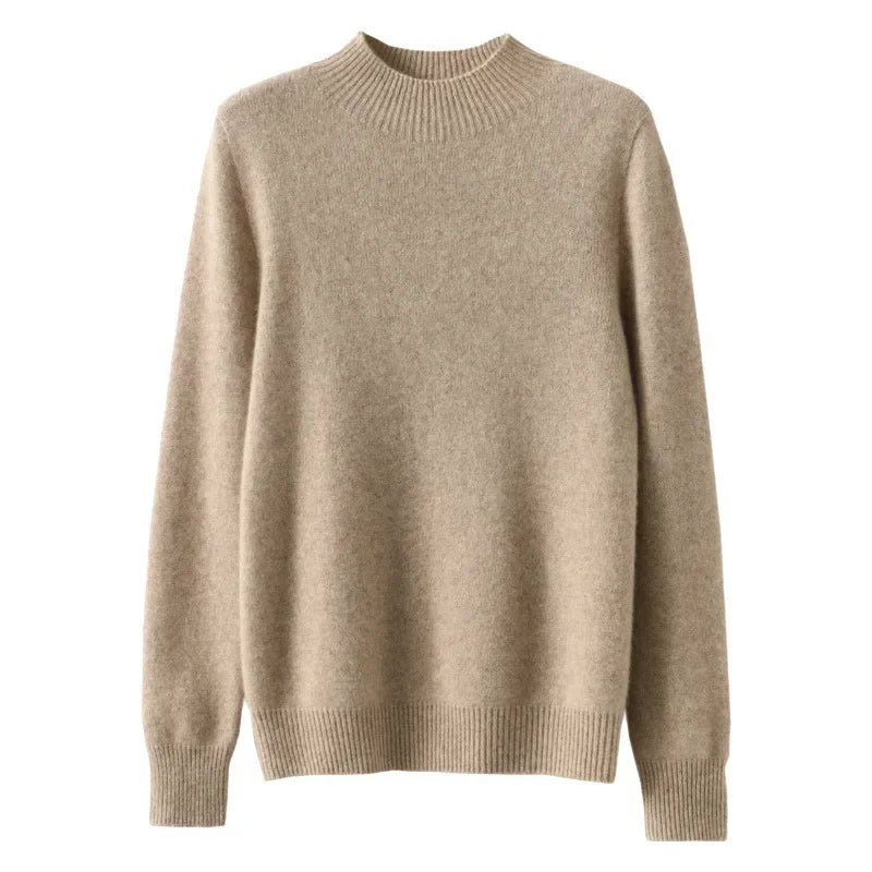 Korean-Style Knit Sweater – Semi-High Collar, Long Sleeves, Minimalist Design and Comfortable Fit