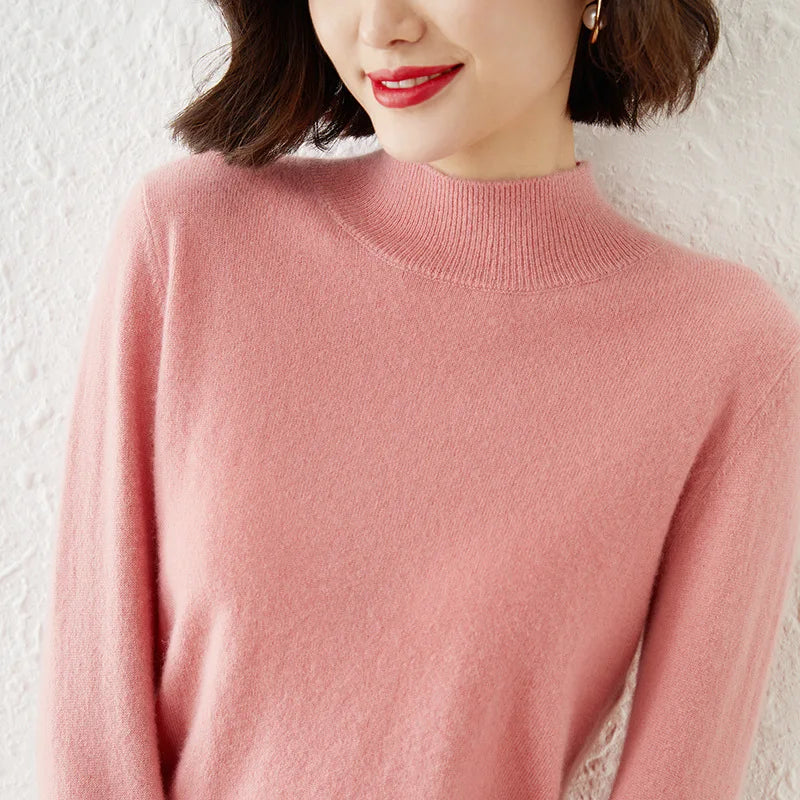 Korean-Style Knit Sweater – Semi-High Collar, Long Sleeves, Minimalist Design and Comfortable Fit