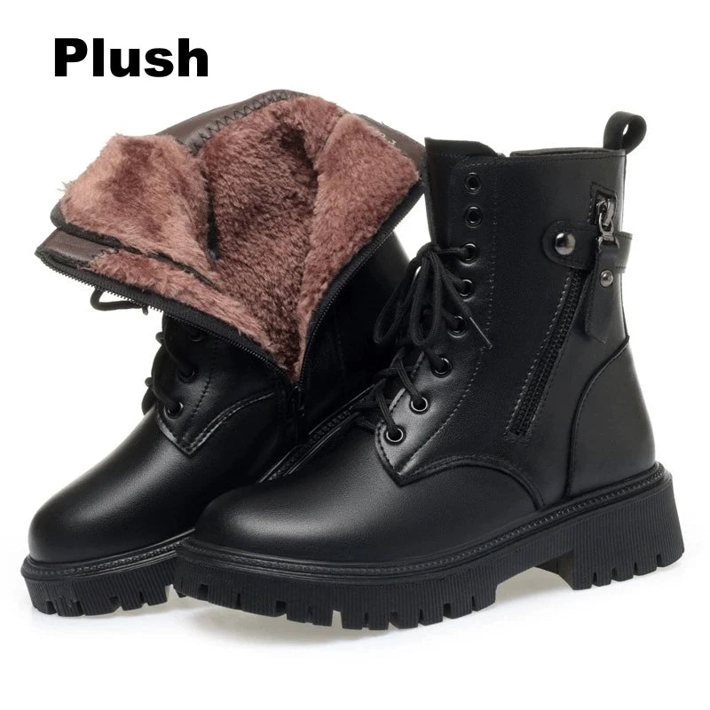 Women’s genuine leather ankle boots, warm and comfortable with a soft wool lining and zipper closure. Elegant, cozy, and perfect for cold days.